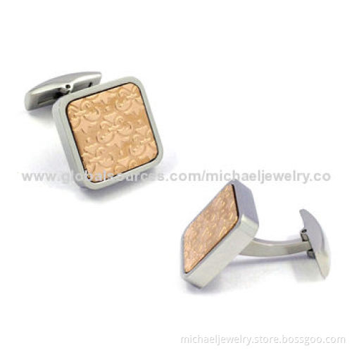 Stainless steel cufflinks, steel sheet plating IP rose gold and fashionable decorative pattern